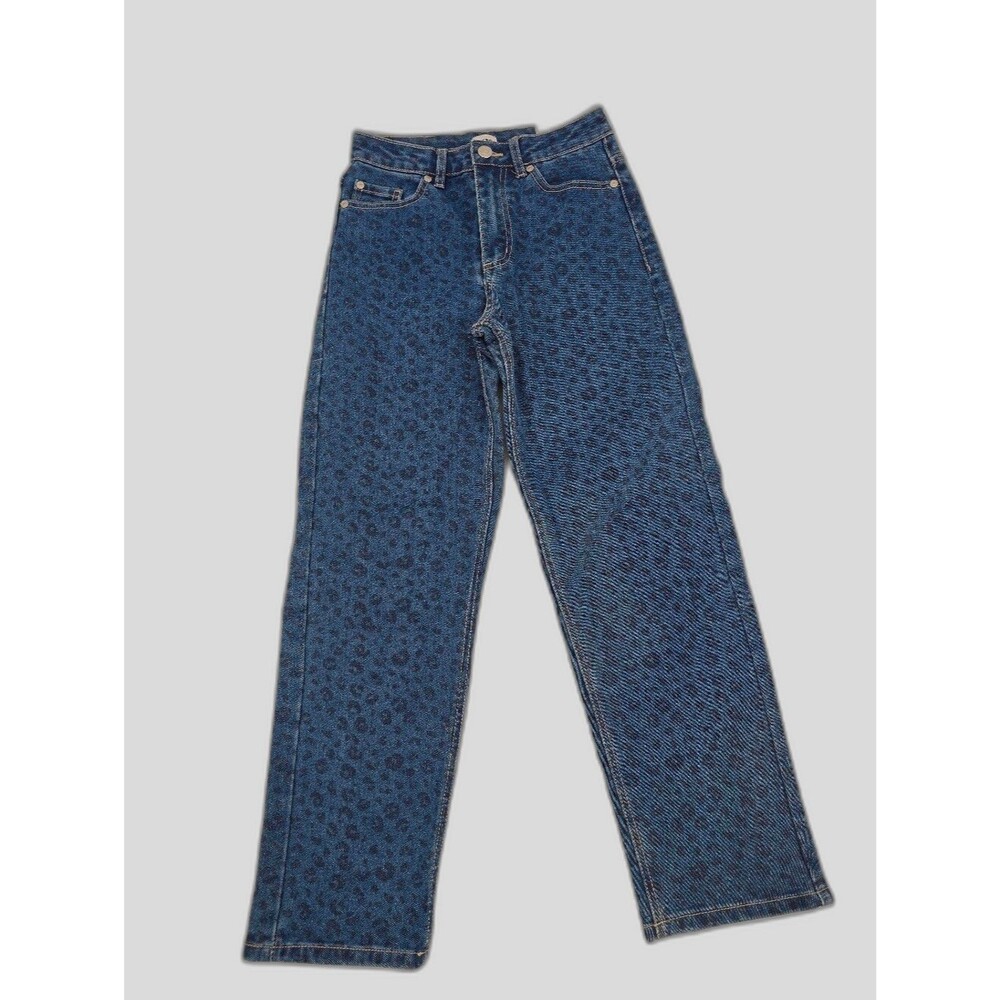 DKNY Girls Blue Cheetah Patterned Straight Jeans Adjustable Waist Size 12 NWT